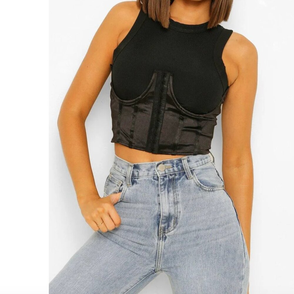 Corset Style - under-bust top in satin with hooks.